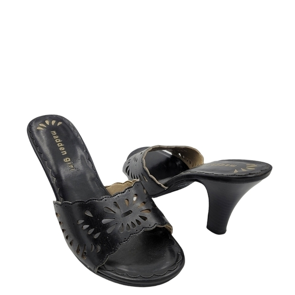Madden Girl Shoes - Madden Girl Black Corona Laser Cut Slides Size 7 Heels